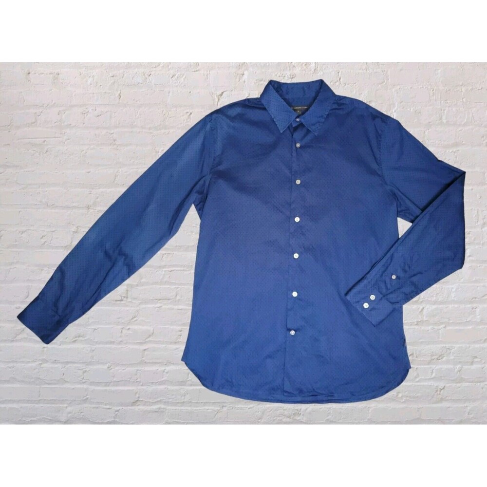 John Varvatos Micro Dot Button Up Dress Shirt Mens MED Navy Black Cotton